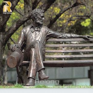 RELONG 定制设计真人大小青铜人物雕塑，坐在长凳上，适合户外公共公园 - Product Image 6