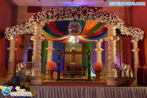 Evento de Boda del Sur Pilares de pavo real Mandap Srilankan Decoración temática de boda Mandap Fiji Ceremonia de boda tradicional Gold Mandap UK - Product Image 6