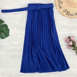Female Faldas Korean Vintage Women's <strong>Skirt</strong> Belt Casual Fashion Midi Long <strong>Pleated</strong> <strong>Skirts</strong> Ladies <strong>Black</strong> High Waist Plain <strong>SKirt</strong> - Product Image 2