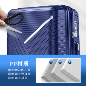 กระเป๋าเดินทางสีน้ำเงินแซฟไฟร์ PP ขนาด 28 นิ้ว น้ำหนักเบา ล้อหมุนพร้อมตัวล็อค สำหรับการเดินทางพักผ่อน - Product Image 5