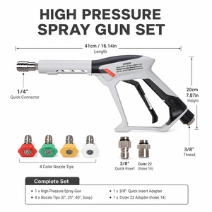 Ensemble de pistolet de lavage haute pression avec 4 buses, connecteur rapide 1/4'', filetage 3/8'', pistolet à gâchette pour le nettoyage de voitures - Product Image 2