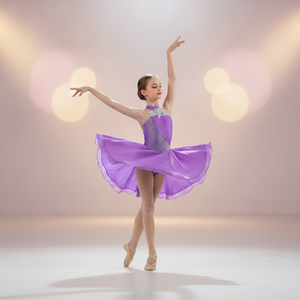Vestido de patinaje artístico para niñas, sin mangas, con pedrería y lentejuelas, leotardo de actuación, falda de tul escalonada, ropa de baile para escenario y entrenamiento - Product Image 5