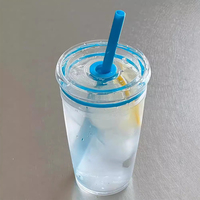 Vente en gros 450ml simple paroi réutilisable en plastique gobelet tasse Boba thé au lait tasse à café avec paille multicolore pour l'utilisation de l'eau