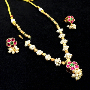 Juego de Collar y Aretes de Novia en Forma de Flor, Chapado en Oro, con Circonita e Imitación de Perla, para Mujer, Joyería Étnica para Bodas - Product Image 1