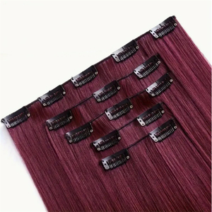 ผมต่อแบบคลิปหนีบ รัสเซียแท้ เกรดพรีเมียม แบบจัดเรียงเส้นผม 99J ตรงแบบหยิกเล็กน้อย สำหรับผู้หญิงผิวขาว ขายส่ง - Product Image 3