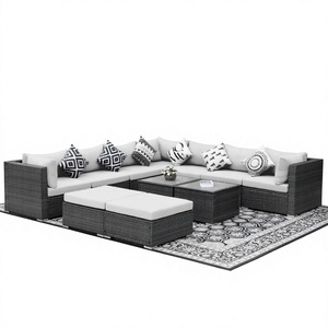Modern Outdoor Wicker Rattan Sectional Sofa Set Resort Garden Patio Furniture Set With Tempered Glass Coffee Table Supply - Product Image 1