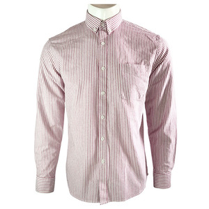Personnalisé hommes à manches longues boutonnée à la mode verticale rouge blanc rayé décontracté chemise - Product Image 1