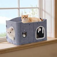Maison pour chat écologique et adorable pour chats d'intérieur, extra large, résistante aux griffures, en feutre, avec boule moelleuse et tunnel