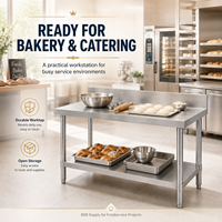 Table de travail en acier inoxydable à 2 niveaux avec dosseret et étagère inférieure pour la préparation en restaurant, directement de l'usine