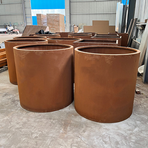 Jardinière ronde en acier corten, pot de fleur en acier résistant aux intempéries <span class=keywords><strong>avec</strong></span> texture rouillée naturelle. - Product Image 1