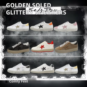 Chaussures de luxe haut de gamme pour femmes, Super Goose White Glittery Ball Star Sneakers, semelles dorées, nouvelles chaussures à paillettes subtilles et douces - Product Image 1