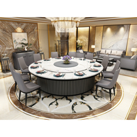 Deluxe Big Round Echter Marmor Elektrischer Esstisch Set Hotel Hall Restaurant Fisch Bauch Weiß Automatischer Sinter stein Tisch