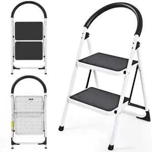 Folding step with wide steps, folding step ladder made of metal, step ladder with a maximum load capacity of 150 kg