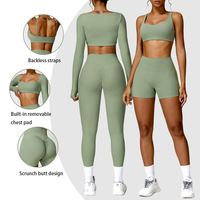 Ensemble de sport grande taille de haute qualité avec leggings froncés, soutien-gorge et haut à manches longues pour le yoga, l'entraînement et le fitness