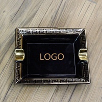 Cendrier à cigares en céramique Logo personnalisé Couleur noire de luxe avec design or Accessoire à cigares en cadeau pour fumeurs