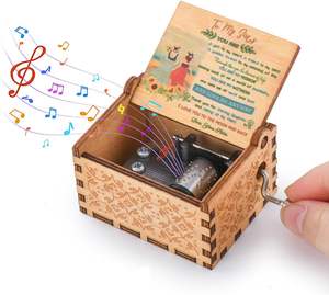 2 Design a manovella <span class=keywords><strong>in</strong></span> legno di gesus Love <span class=keywords><strong>Me</strong></span> Custom Song carillon inciso Laser Mini cartone animato musica scatola regalo di compleanno - Product Image 4