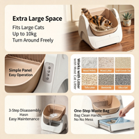 Bac à litière pour chat entièrement automatique, grande capacité, anti-odeurs, intelligent, en plastique ABS, MS01, style ouvert, autonettoyant, compact