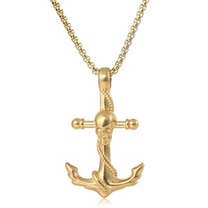 Yunnique – collier avec pendentif crâne et ancre, en acier inoxydable, couleur or, chaîne de style Hip Hop Punk, 60cm - Product Image 1