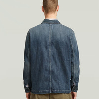 Jaket Jeans Pria Grosir OEM Vintage Washed Workwear Kancing Depan Saku Tempel Outerwear