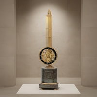 Grande horloge à pendule squelette à 7 jours en laiton antique, mystère, à rotation inversée, avec base en marbre noir