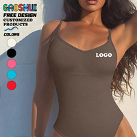 Combinaison de yoga OEM sexy à bretelles spaghetti, sans couture, anti-plis, col rond, en viscose/polyester, longueur intégrale, très élastique