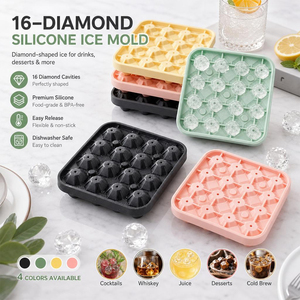 Moule en silicone pour glaçons en forme de diamant avec logo personnalisé, 16 cavités, fournisseur en gros OEM, qualité alimentaire, pour whisky et cocktails - Product Image 1