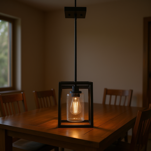 Suspension industrielle style farmhouse en verre noir, mini abat-jour carré E27 LED pour plafonnier de salle à manger - Product Image 2