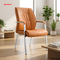 Chaise de réunion de bureau pour visiteurs, de conférence, de direction, à dossier moyen, en cuir PU marron, à 4 pieds, vente en gros