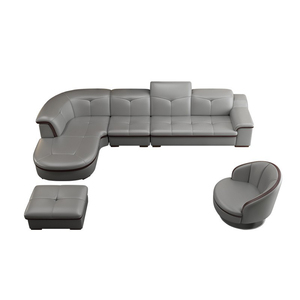 Canapé de lujo nórdico moderno para sala de estar, mueble Seccional de cuero curvo en forma de L para boda, sofás grises - Product Image 1