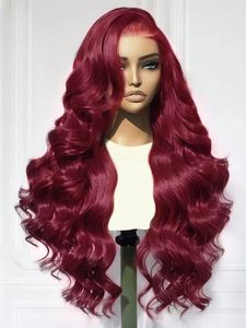 Làm nổi bật cơ thể màu đỏ tía sóng ren phía trước Tóc Giả 13x6 HD 99j màu đỏ cơ thể dài sóng tóc con người tóc giả ombre màu 13x4 ren phía trước tóc giả - Product Image 4