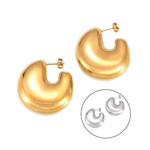 Pendientes Clásicos, Elegantes y Sencillos con Personalidad, Geométricos, Huecos, en Forma de U, de Acero Inoxidable, Chapados en Oro, Estilo Casual - Product Image 1