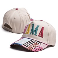 Casquette de baseball pour femme en gros, broderie MAMA en relief, imprimé patchwork, visière, casquette 5 panneaux pour maman, broderie personnalisée, chapeau cadeau, OEM ODM