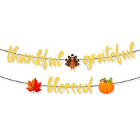 Nouvelles décorations de fête en papier écologiques sur le thème de Thanksgiving, guirlande facile à réaliser pour la réception du festival de la récolte d'automne, avec drapeaux en forme de dinde et de citrouille