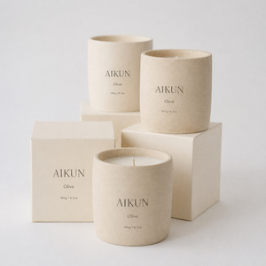 Bougie parfumée en céramique AIKUN, écologique, à combustion longue durée, en cire de soja naturelle, format carte, pour emballage OEM - Product Image 1