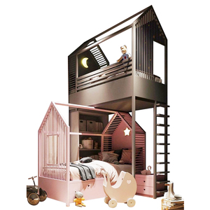 Lit superposé décalé en forme de maison d'arbre minimaliste, lit discret pour frère et sœur dans les petits appartements - Product Image 6