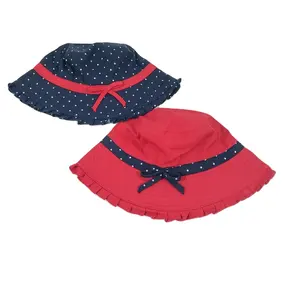 Neues Design Mode Kinder Allover Gedruckte Polka Dot Fliege Gefaltete Kante Fischer hüte Kinder Mädchen Floppy Hüte