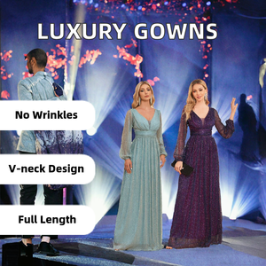 Abiti da Sera di Lusso in Raso Chic da Donna Abiti da Damigella d'Onore <span class=keywords><strong>Maniche</strong></span> <span class=keywords><strong>Lunghe</strong></span> Scollo a V Fodera Lucida Formale Elasticizzato - Product Image 2