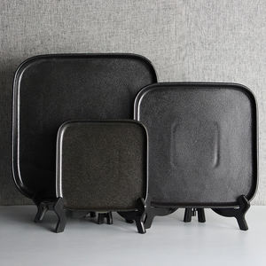 Assiettes carrées noires en gros, plat carré en céramique, <span class=keywords><strong>plateau</strong></span> de restaurant noir mat pour steak et pâtes - Product Image 4