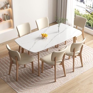 Ensemble de table et chaises de <span class=keywords><strong>salle</strong></span> à manger en bois massif avec plateau en marbre rectangulaire, style nordique moderne, 4 à 6 places, design minimaliste - Product Image 6