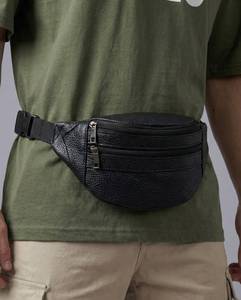 Sac banane unisexe noir en cuir véritable léger à motif géométrique avec fermeture éclair, très résistant, taille unique pour usage quotidien - Product Image 3