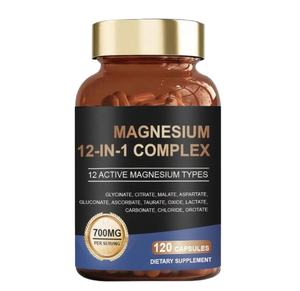 Expédition rapide OEM/ODM Complexe de magnésium 12-en-1 12 types de magnésium actifs 700 mg par portion 120 capsules - Product Image 1