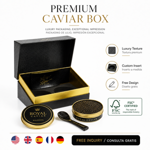 Boîte-cadeau de luxe haut de gamme, emballage personnalisé pour <span class=keywords><strong>caviar</strong></span>, boîte à couvercle rabattable en feuille d'or faite à la main, emballage magnétique avec insert en EVA - Product Image 2