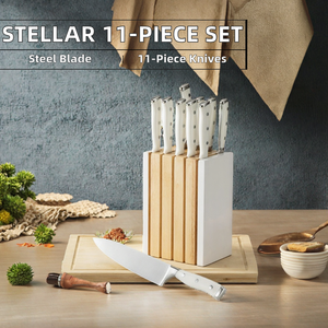 Ensemble de couteaux de cuisine en acier inoxydable faits à la main, lame 3cr13 et manche en ABS, étui en cuir, couteaux de survie polis pour la chasse - Product Image 2