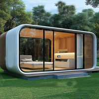 Maison capsule modulaire préfabriquée en acier de luxe, style Apple Cabin, pour villa, hôtel, boutique