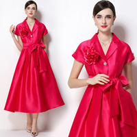 Robe élégante pour femme, taille empire, col rabattu, silhouette en A, manches courtes, fleurs 3D, de haute qualité