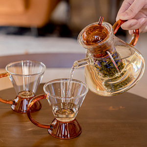 Danish Nordic camellia teapot, creative ins amber color high borosilicate glass home retro set - Product Image 4