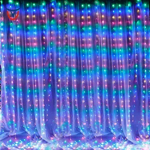 Новогодние гирлянды USB дистанционный занавес 3x2 Оптовая Продажа штора со светодиодным светильником 3x3m RGB с пересекающимися мигающими звездами водопад Свадебные занавески огни