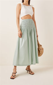 2021 Wholesale <strong>Summer</strong> Women's High Waist Poplin a Line Ruffle Smocked Long <strong>Maxi</strong> <strong>Skirts</strong> - Product Image 5