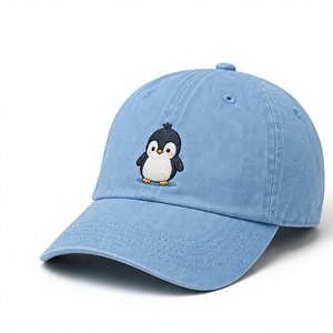Gorra de béisbol al por mayor de 6 paneles de algodón lavado, estilo Dad Hat, sin estructura, con visera curva y bordado de animales lindos - Product Image 2