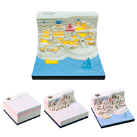 Calendrier 3D Santorin Grèce 2027 avec bloc-notes, lumière LED et porte-stylo – Souvenir de voyage, bloc de notes en papier, décoration de bureau esthétique